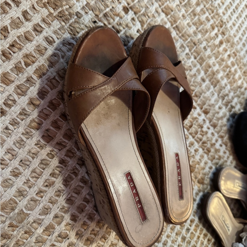 Prada Brown Leather Wedge Shoes - Picture 2 of 4